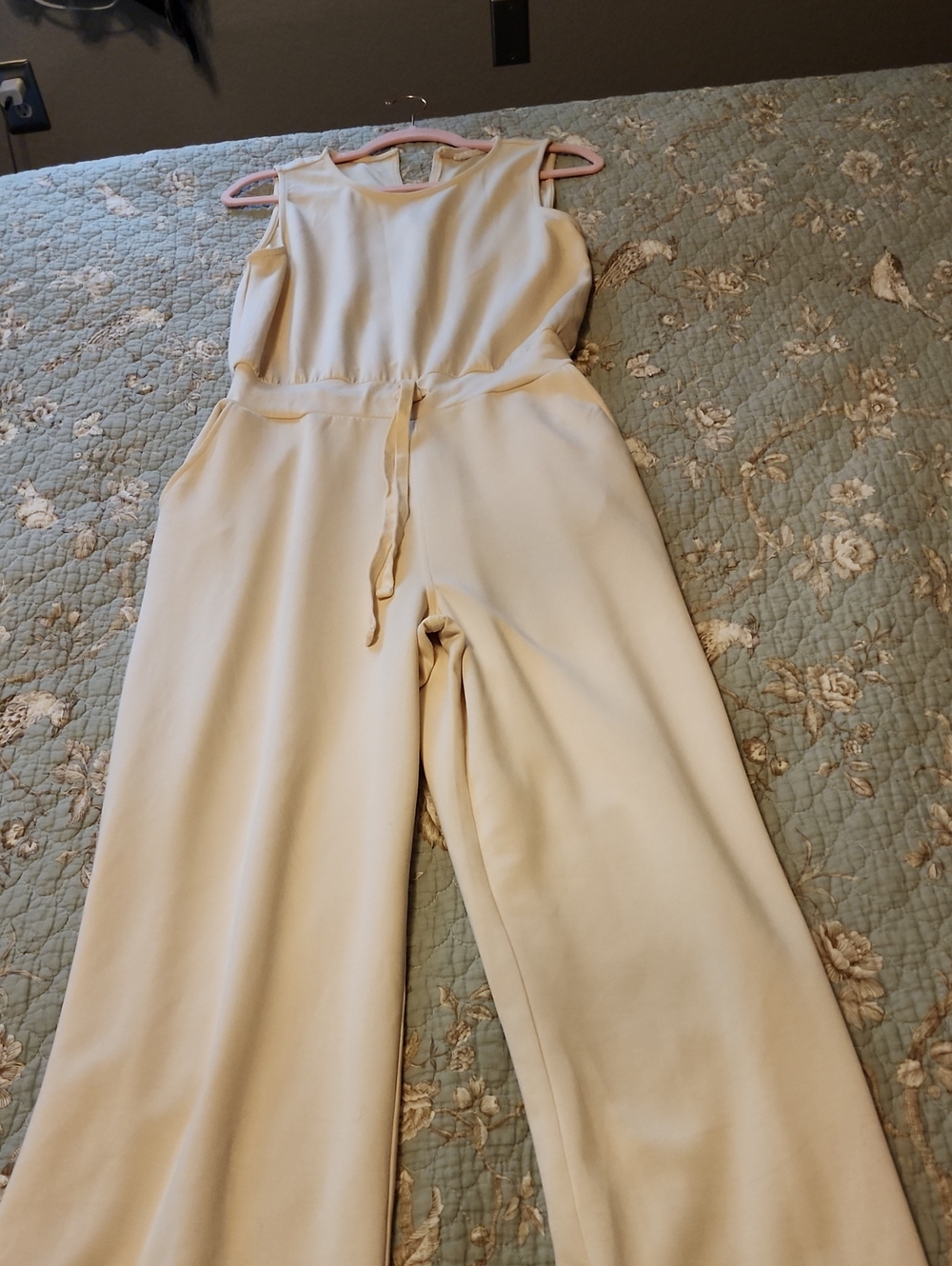 Double Zero Cream Sleeveless Wide-Leg Jumpsuit with Tie Waist